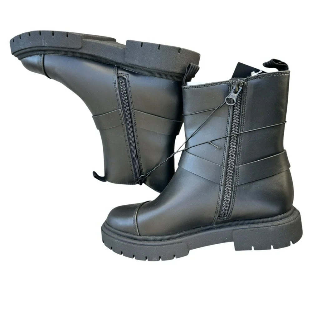 Art Class Kids' Crosby Harness Moto Boots Black Zipper Pull Tab
